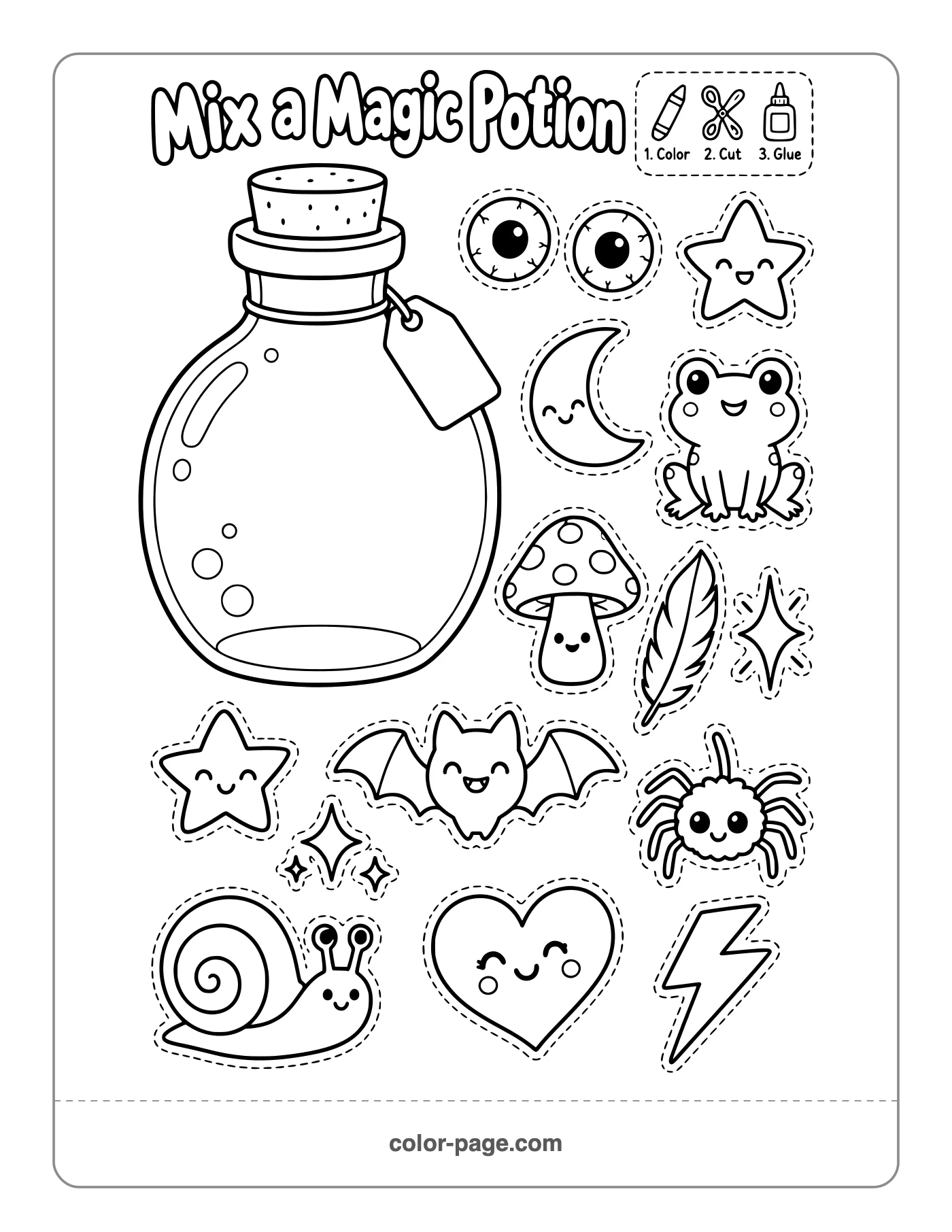mix a magic potion cut and paste Halloween activity with ingredients
