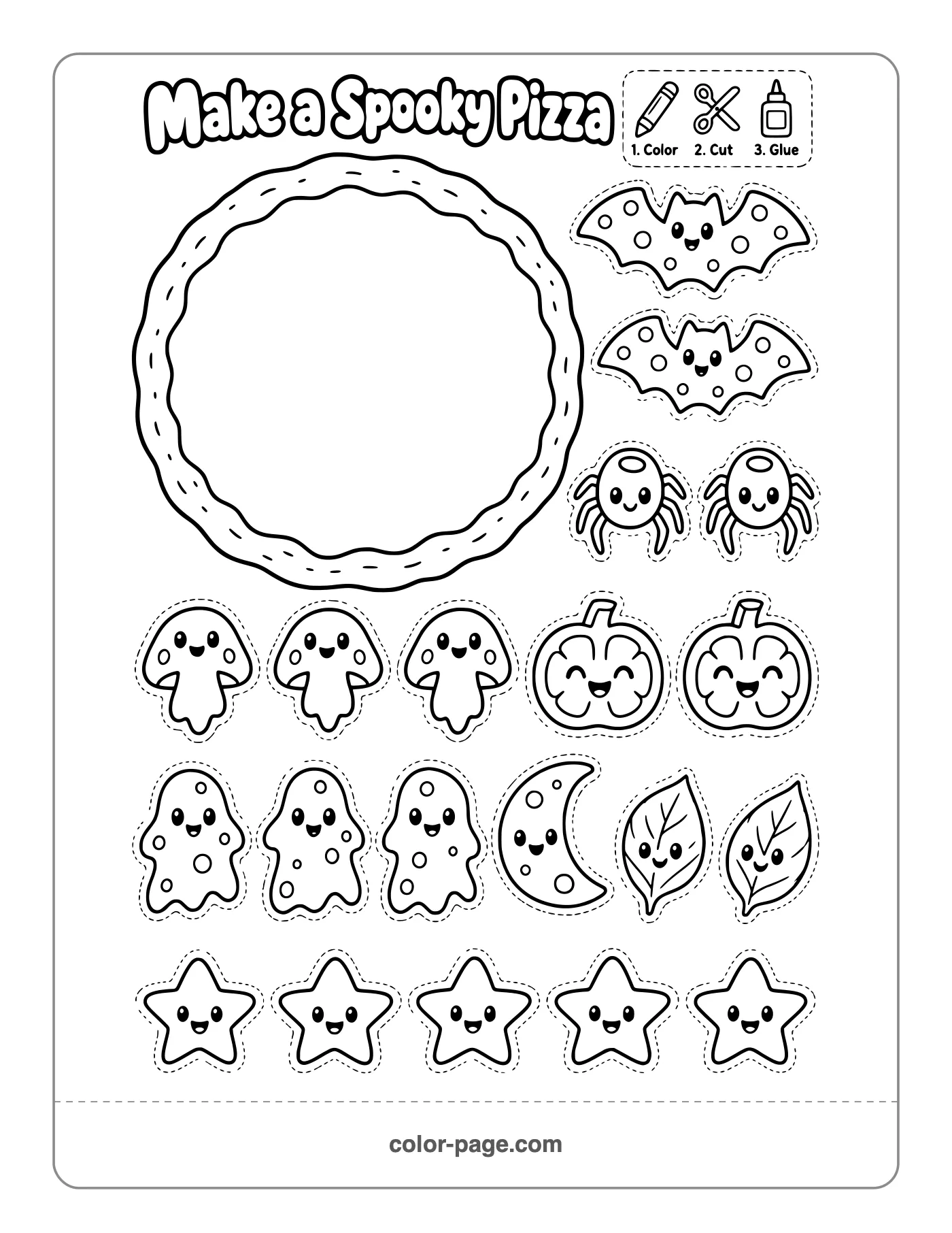spooky pizza cut and paste Halloween activity with silly toppings