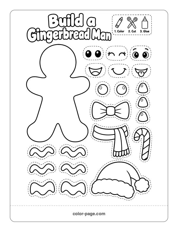 build a gingerbread man cut and paste Christmas activity with icing and buttons