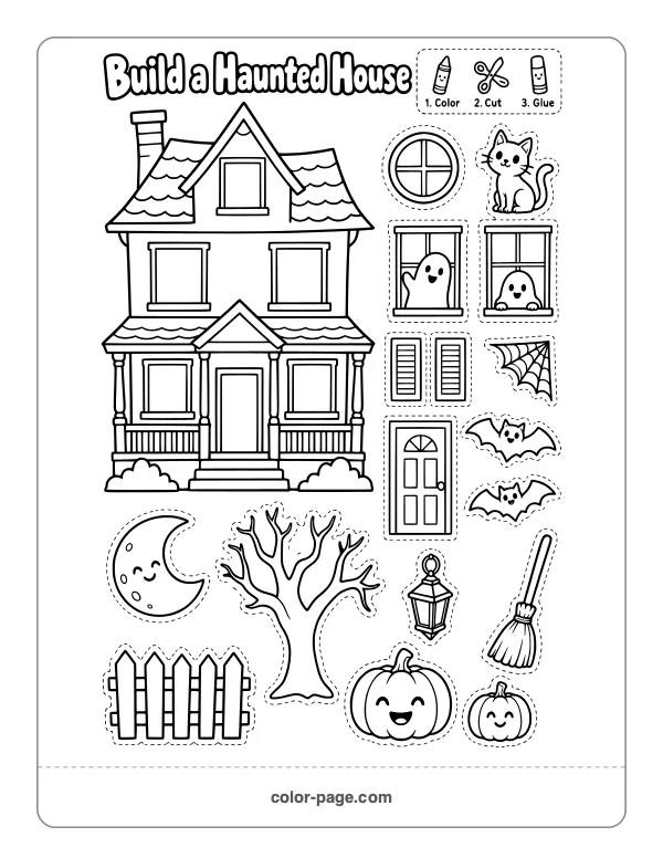 build a haunted house cut and paste Halloween activity