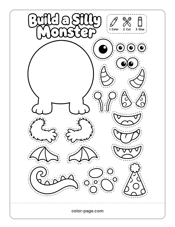 build a silly monster cut and paste activity with eyes, horns and mouths
