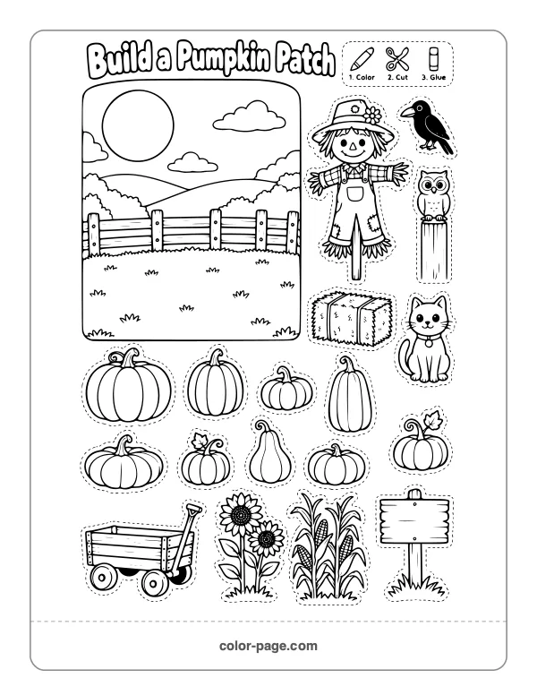 build a pumpkin patch scene cut and paste fall activity