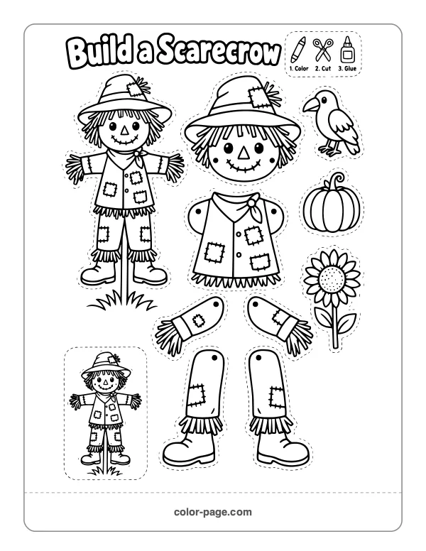 build a scarecrow cut out craft with moving arms and legs