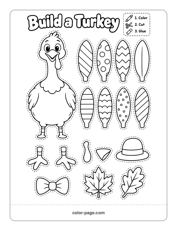 build a turkey cut and paste activity with feathers to color