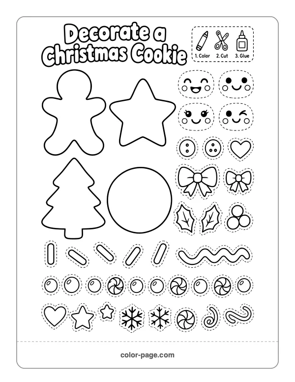 decorate Christmas cookies cut and paste activity with icing and sprinkles