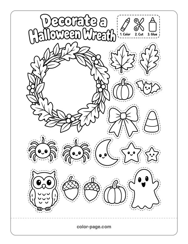 decorate a Halloween wreath cut and paste activity