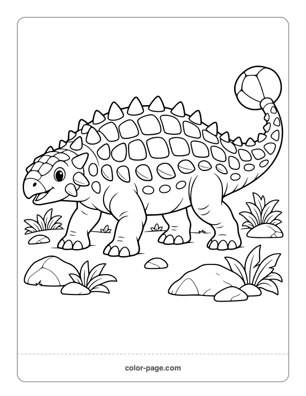 Armored Ankylosaurus with a tail club coloring page