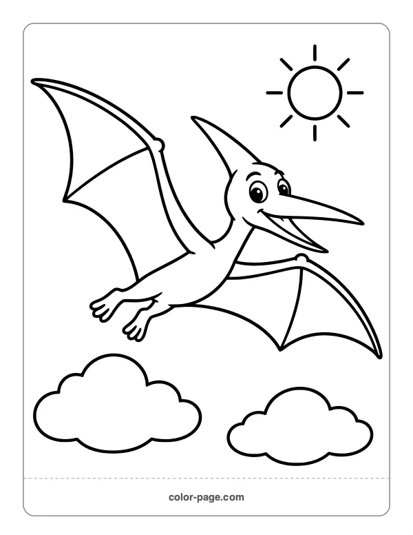 Pterodactyl flying with wings spread coloring page