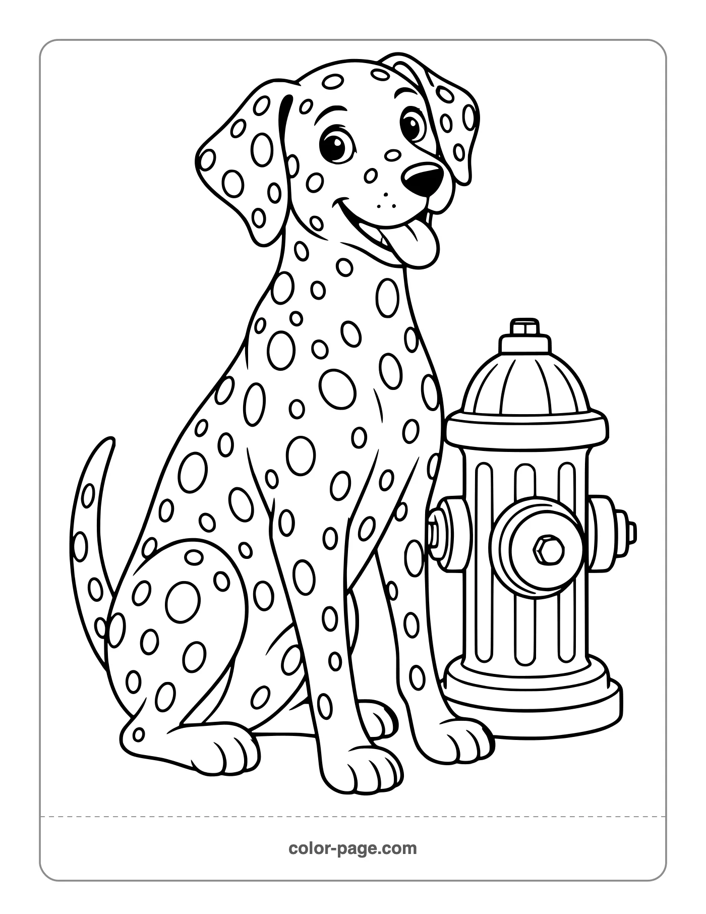 Spotted Dalmatian dog by a fire hydrant coloring page