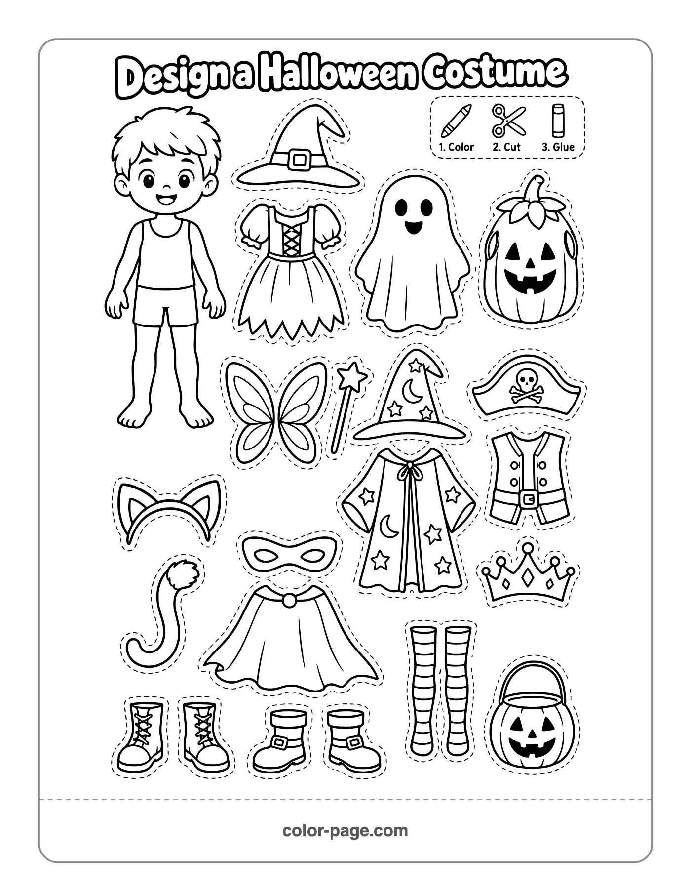 design your own Halloween costume paper doll dress up printable