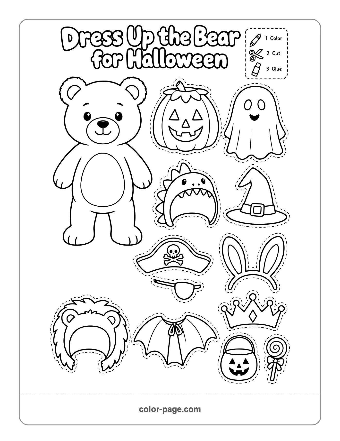 dress up the teddy bear in Halloween costumes printable
