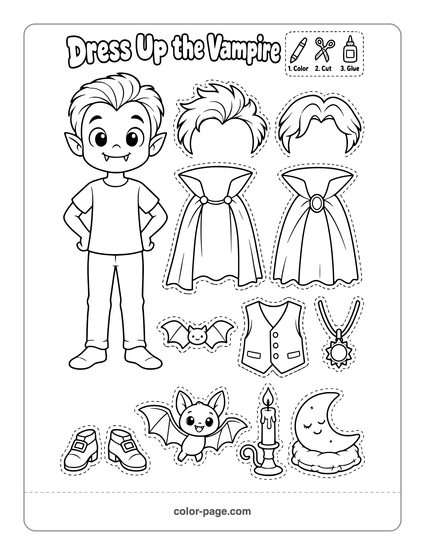 dress up the friendly vampire Halloween printable with capes to cut out