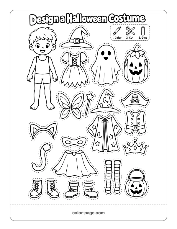 design your own Halloween costume paper doll dress up printable