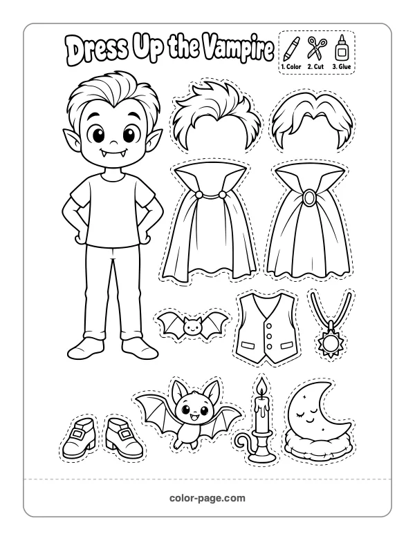 dress up the friendly vampire Halloween printable with capes to cut out