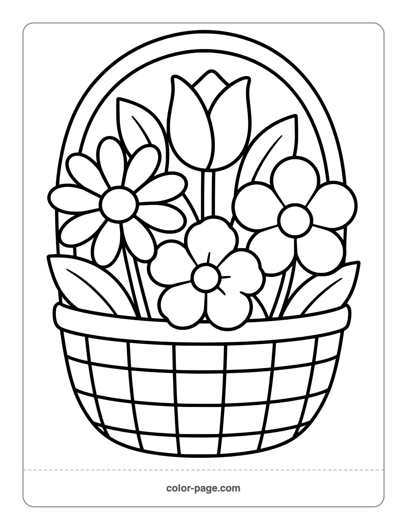Woven basket full of flowers coloring page