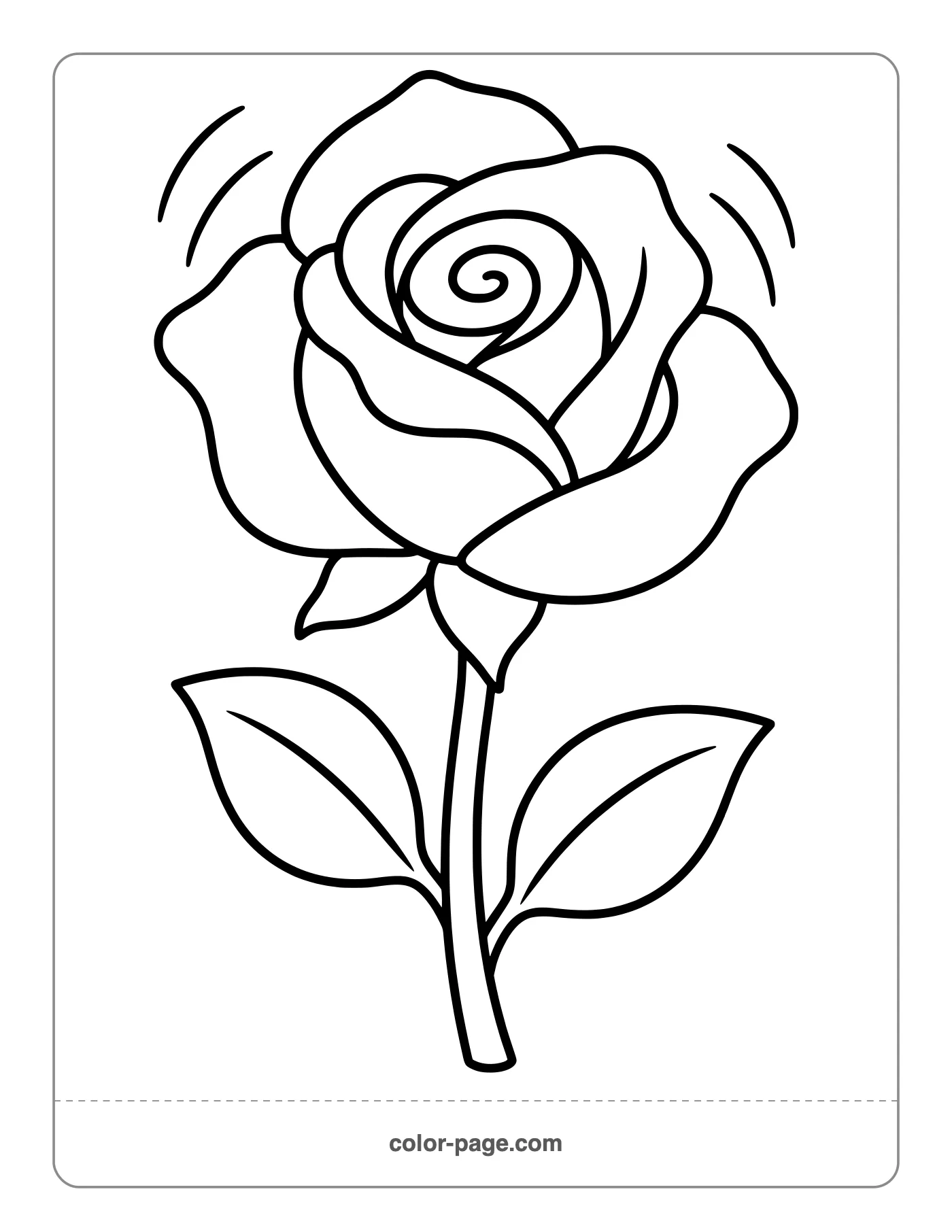 Single rose on a long stem with leaves coloring page