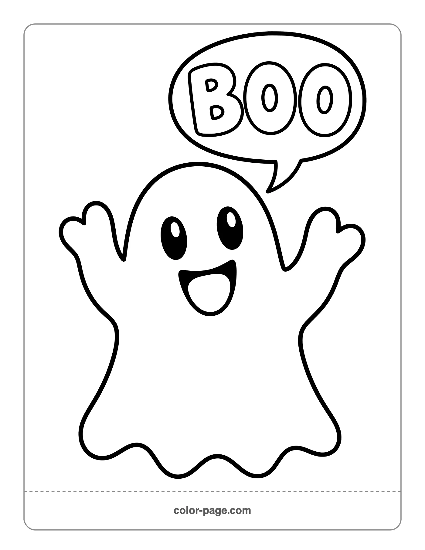 Playful ghost saying boo coloring page
