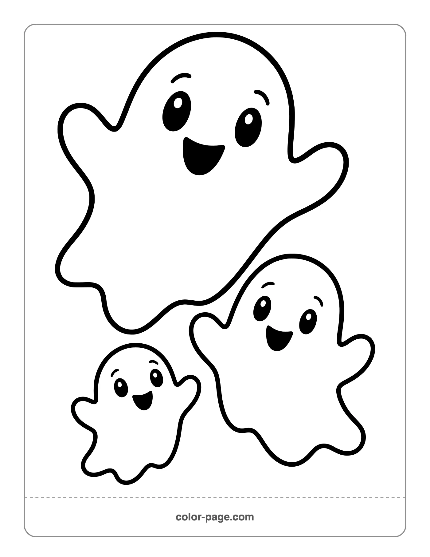 Family of three cute ghosts coloring page