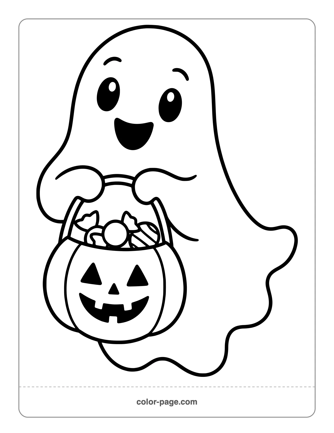 Ghost holding a trick-or-treat candy bag coloring page