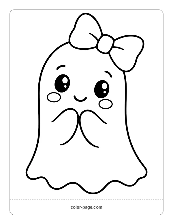 Cute ghost wearing a bow coloring page