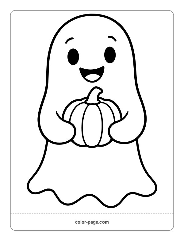 Ghost holding a pumpkin coloring page