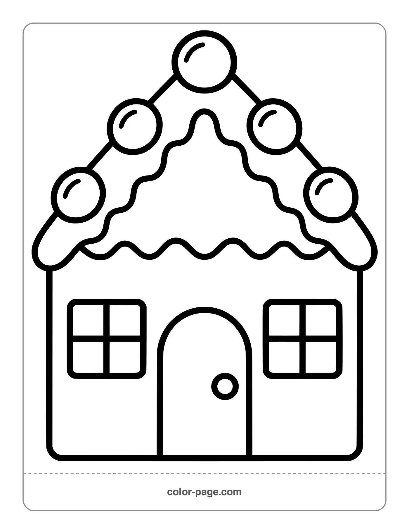 Simple big gingerbread house with icing roof coloring page for toddlers
