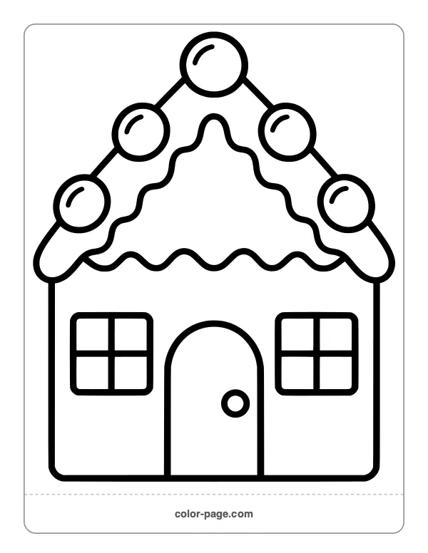 Simple big gingerbread house with icing roof coloring page for toddlers