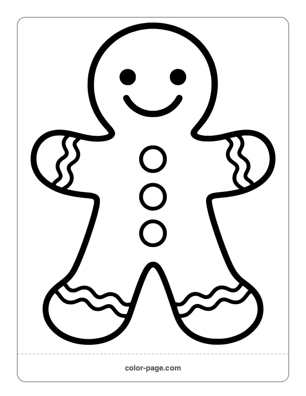 Simple big gingerbread man with three buttons coloring page for toddlers