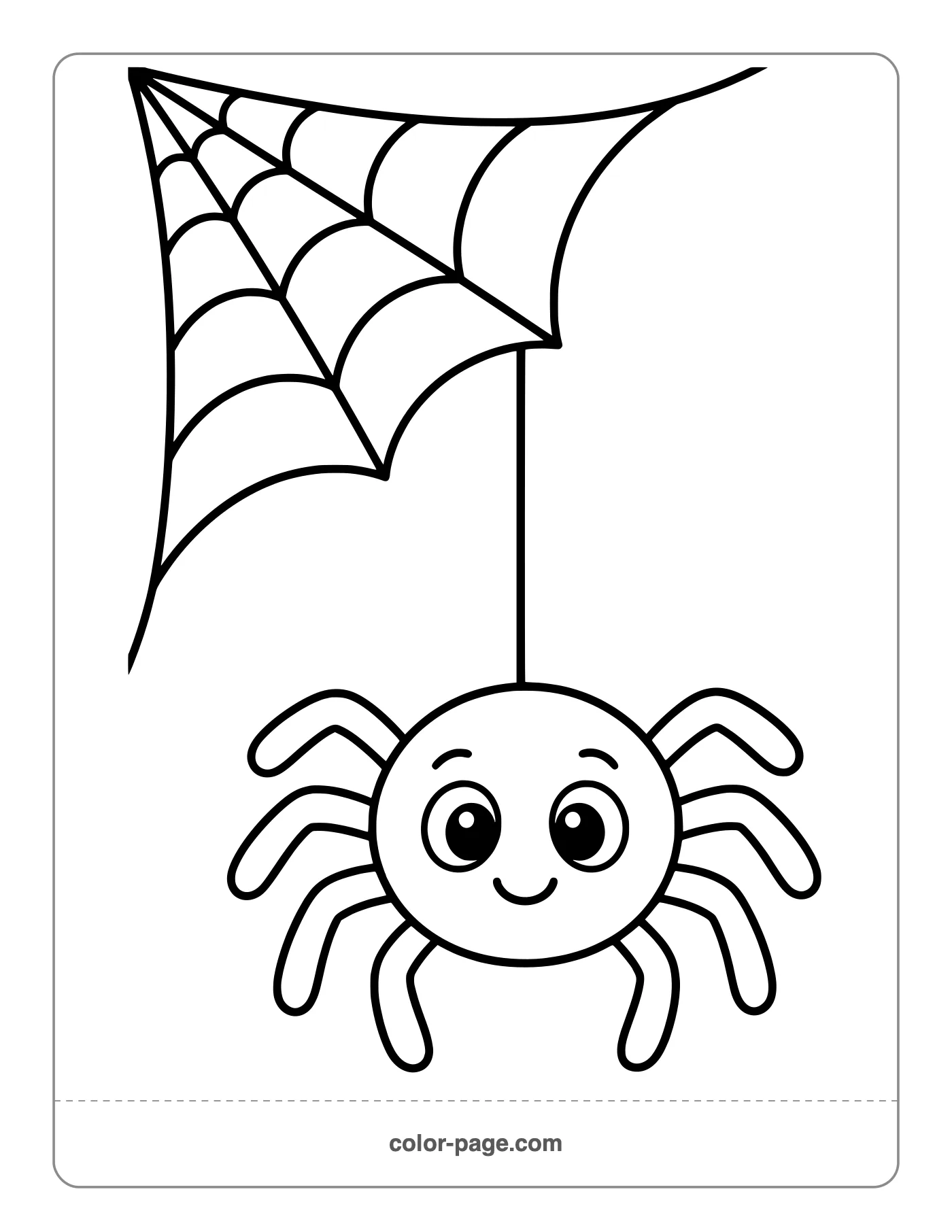 Cute spider hanging from a spider web coloring page