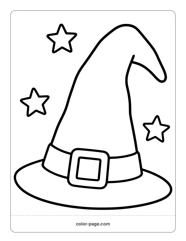 crooked witch hat with stars coloring page