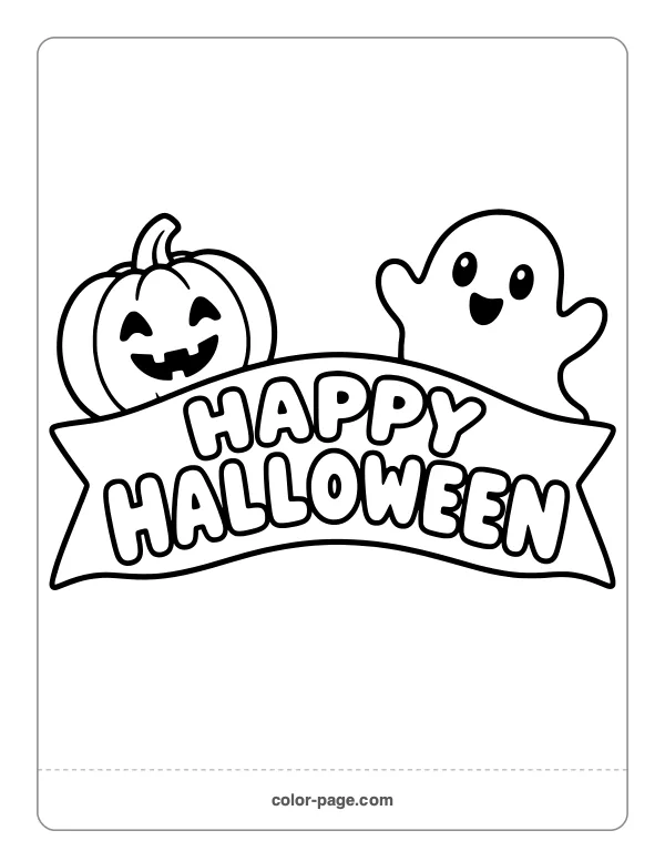 Happy Halloween bubble letter banner coloring page