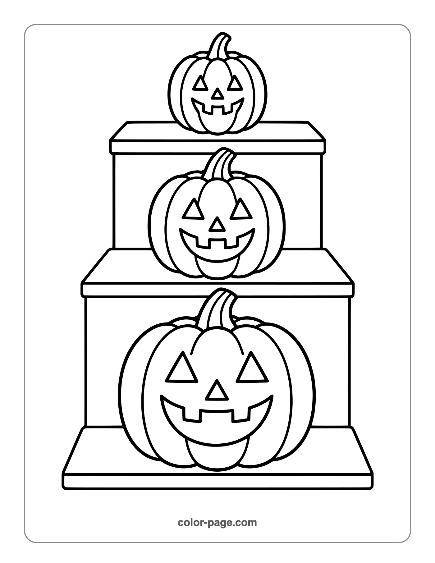 Jack-o'-lanterns lined up on porch steps coloring page