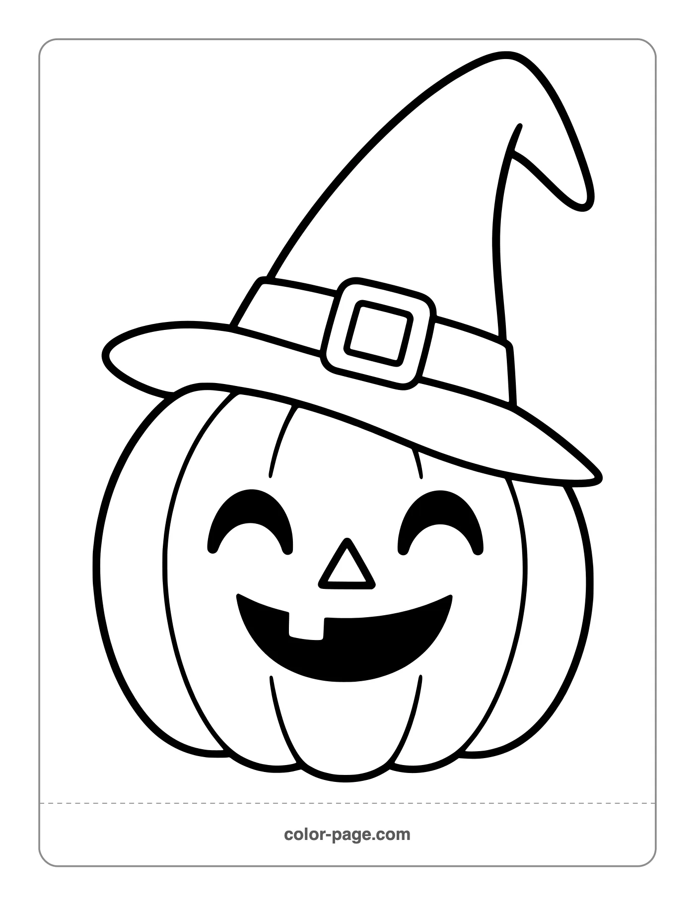 Jack-o'-lantern wearing a witch hat coloring page