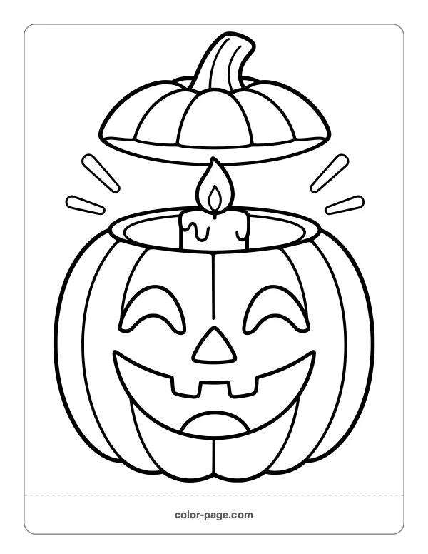 Glowing jack-o'-lantern with a candle inside coloring page