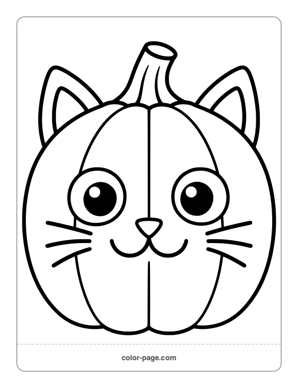 Pumpkin carved with a cat face coloring page