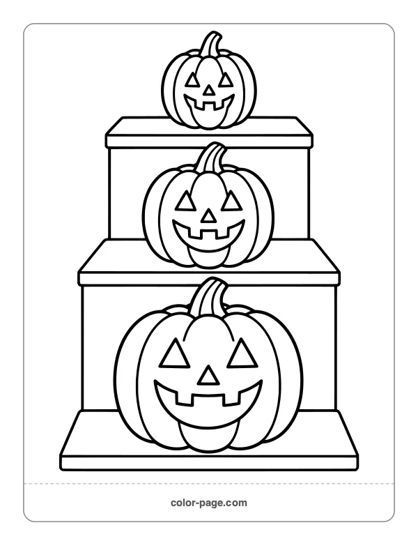 Jack-o'-lanterns lined up on porch steps coloring page