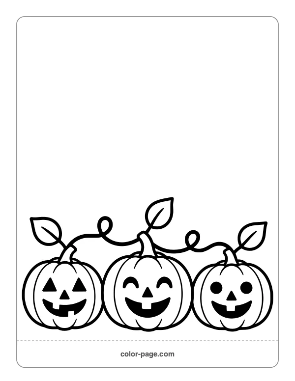 Row of jack-o'-lanterns on a curly vine coloring page