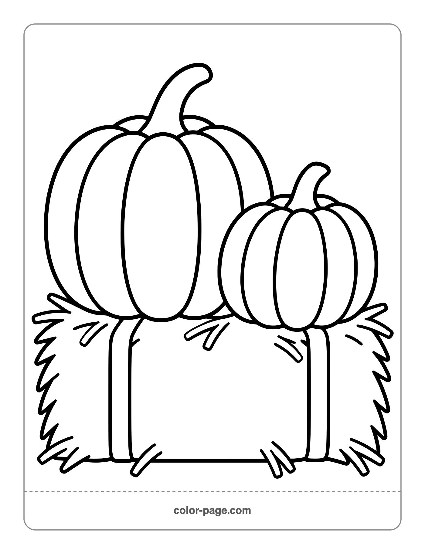 Pumpkins sitting on a hay bale coloring page