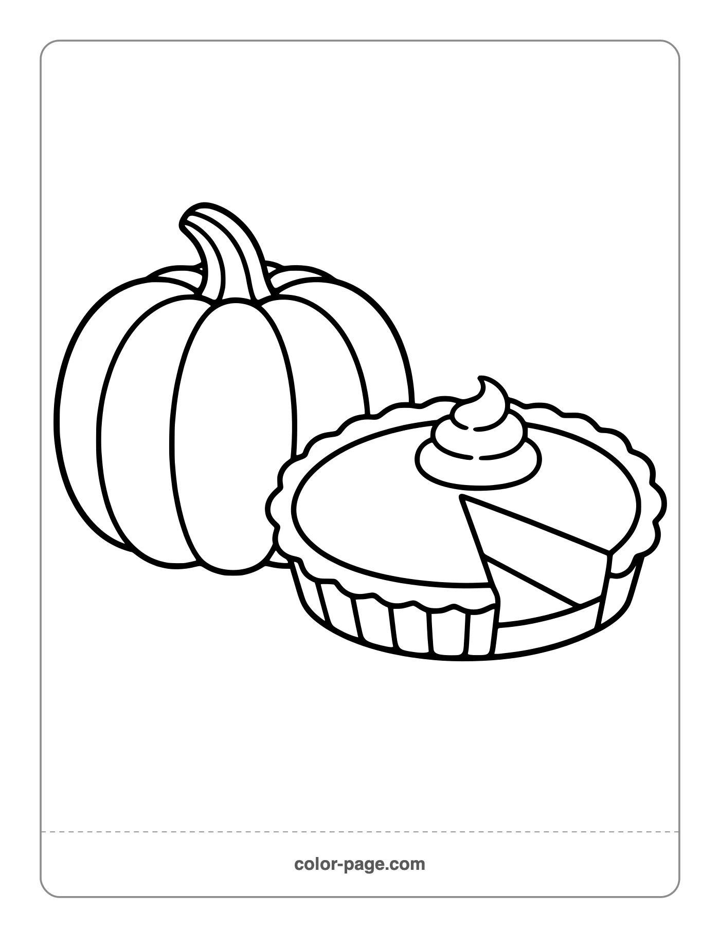 Pumpkin next to a pumpkin pie coloring page