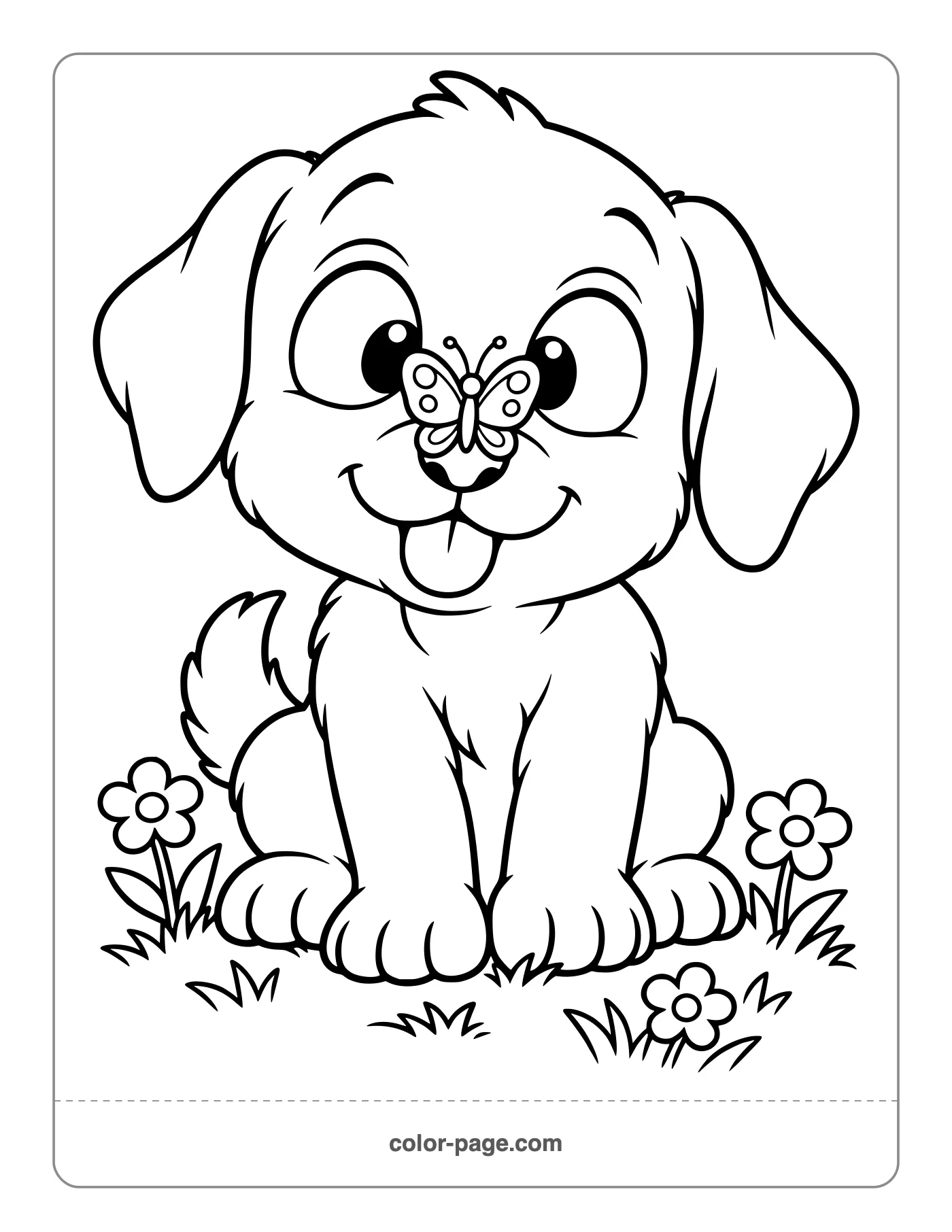 Puppy with a butterfly on its nose coloring page