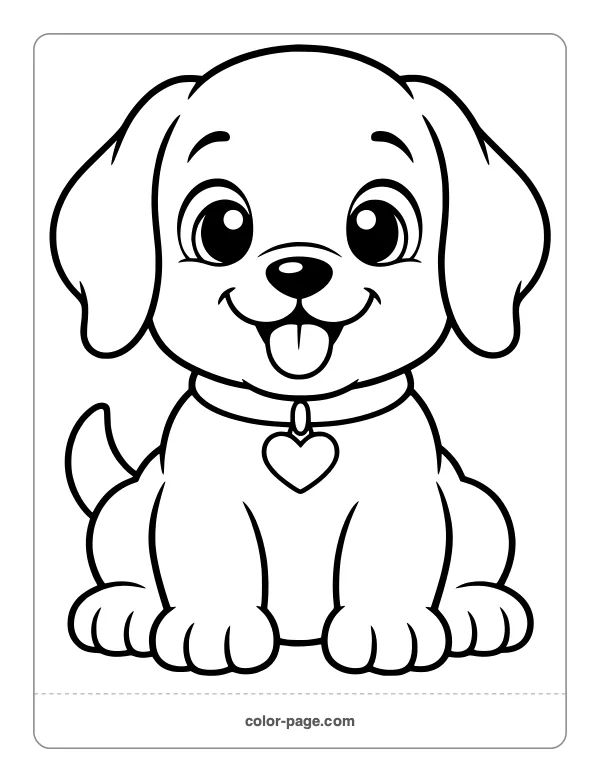 Simple cute sitting puppy coloring page for toddlers