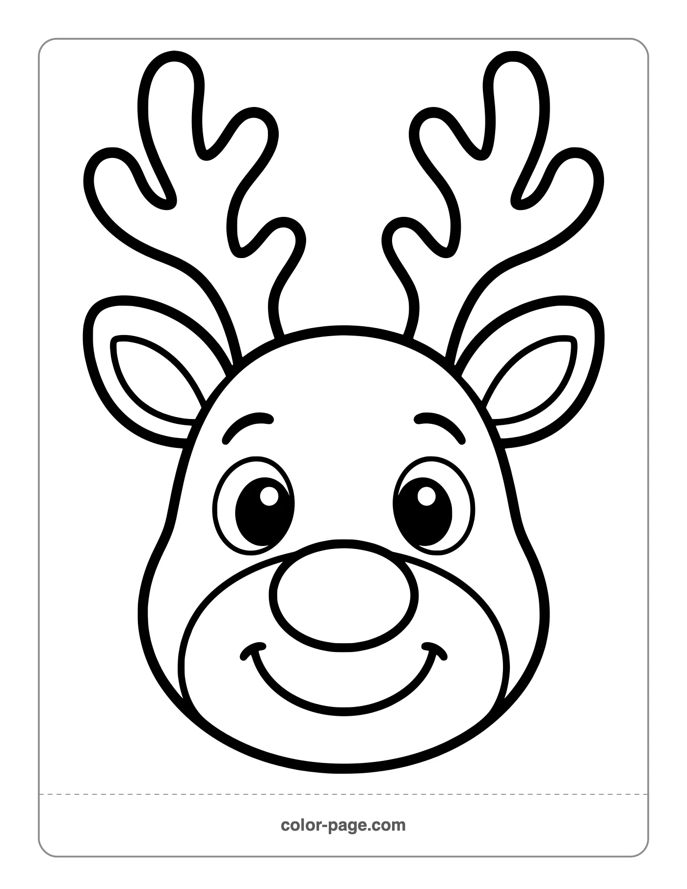 Simple reindeer face with big antlers coloring page for toddlers