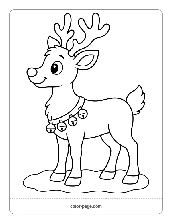 Reindeer wearing a collar of jingle bells coloring page