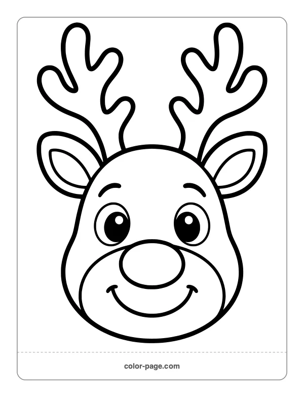 Simple reindeer face with big antlers coloring page for toddlers