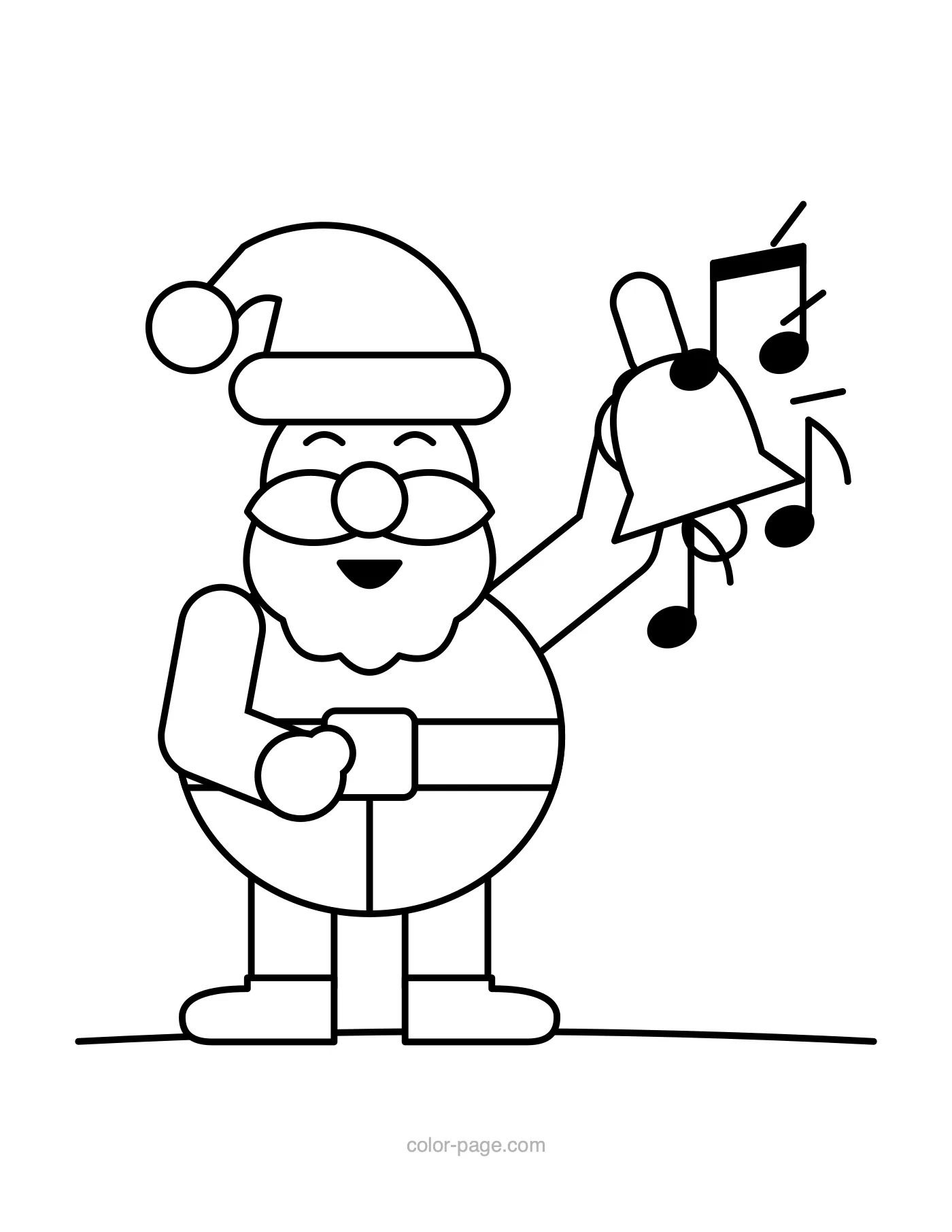 Santa Claus ringing a big bell coloring page