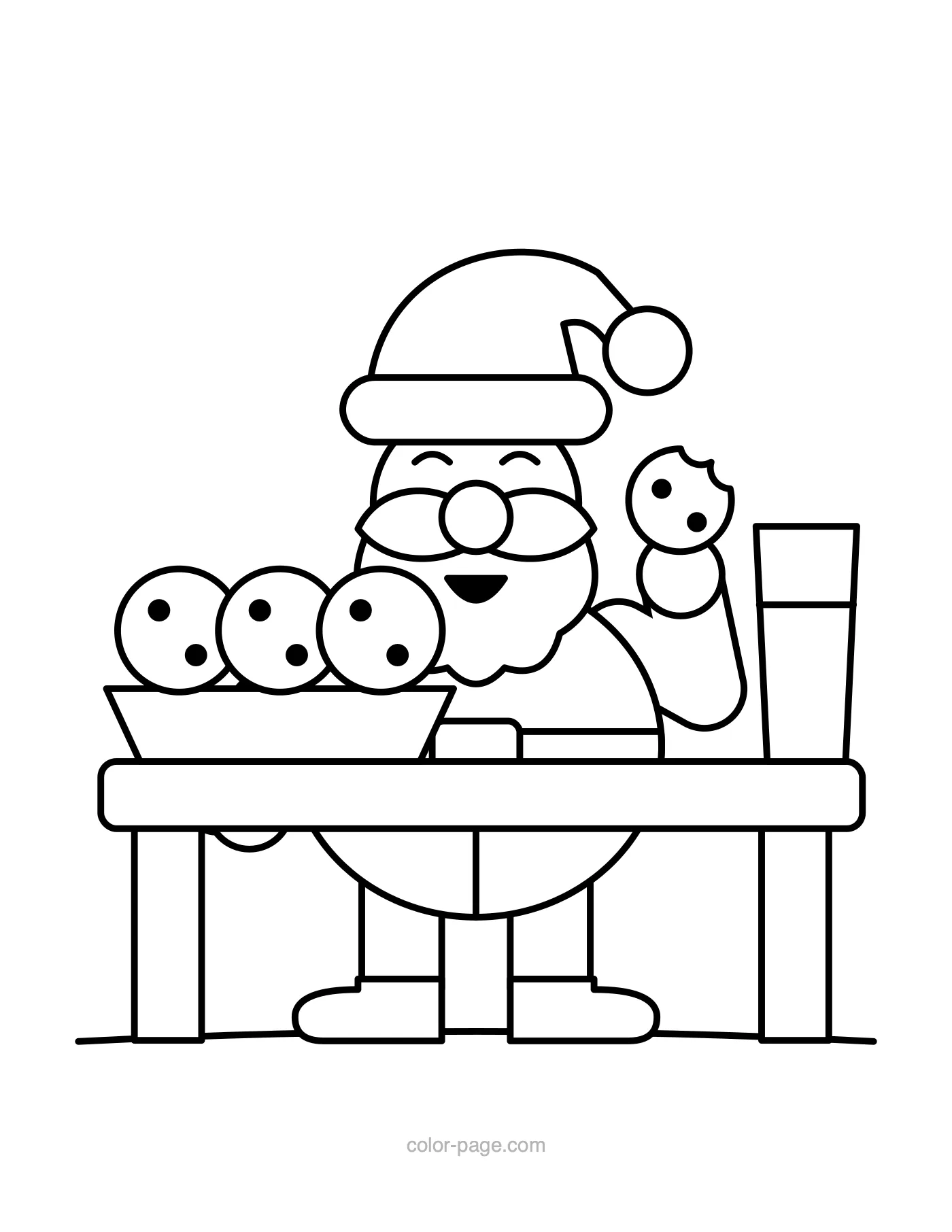 Santa with a glass of milk and a plate of cookies coloring page