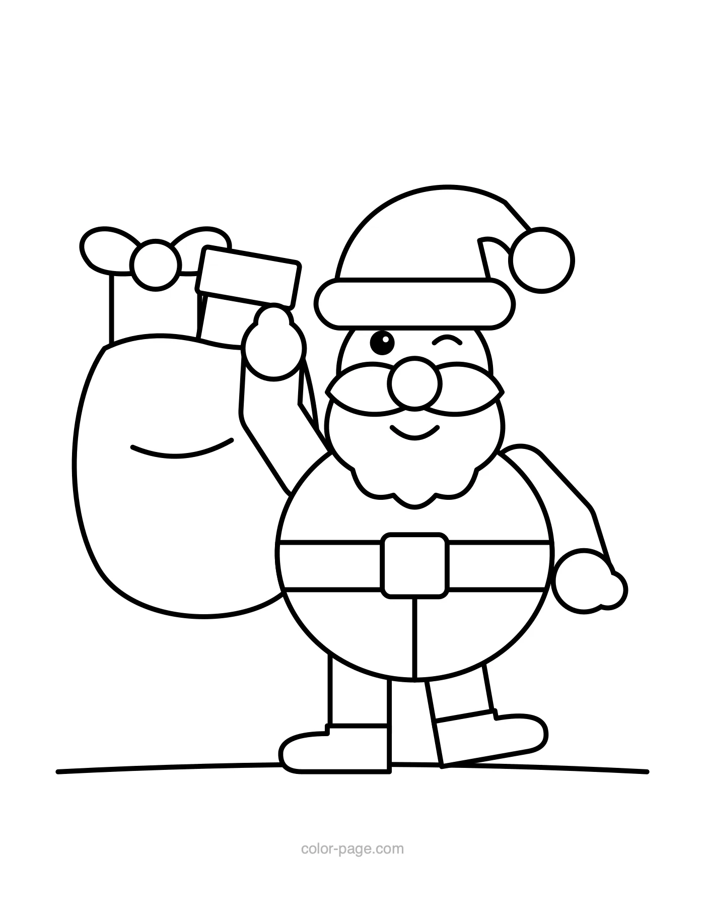 Santa carrying a big sack of presents coloring page