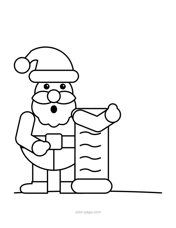 Santa reading his long naughty or nice list coloring page