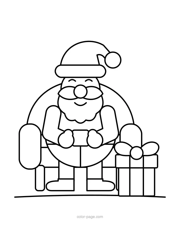 Santa sitting in a big armchair coloring page