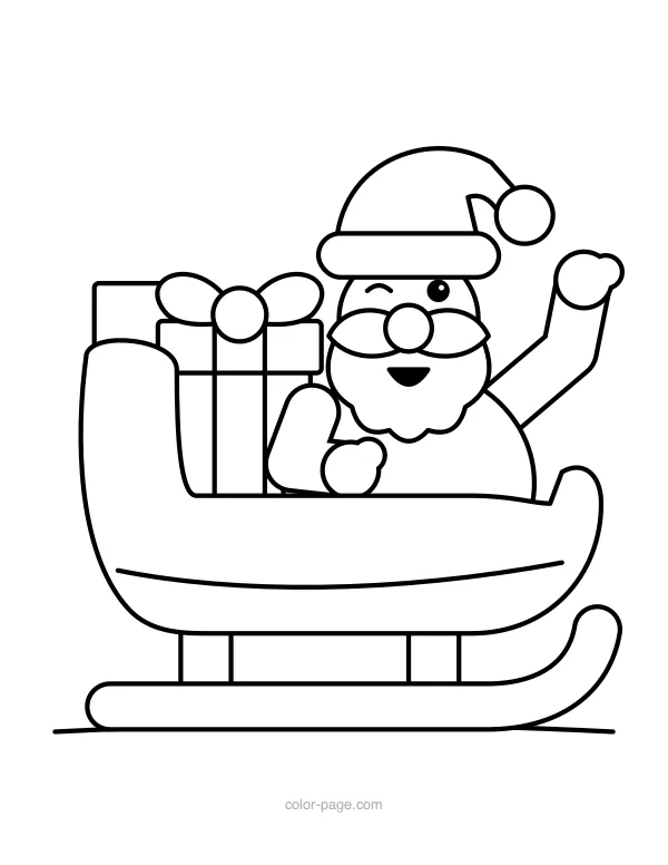 Santa sitting in his sleigh full of presents coloring page